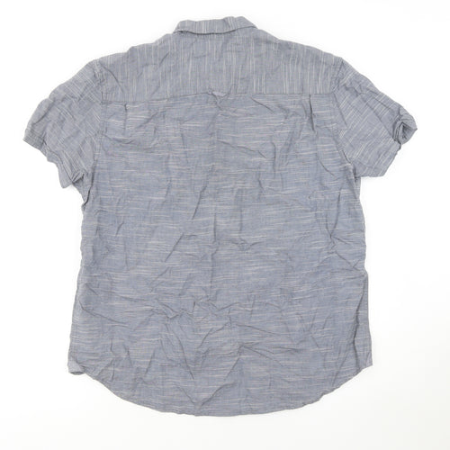 RJR John Rocha Men's Blue Cotton Short Sleeve Button-Up Shirt L
