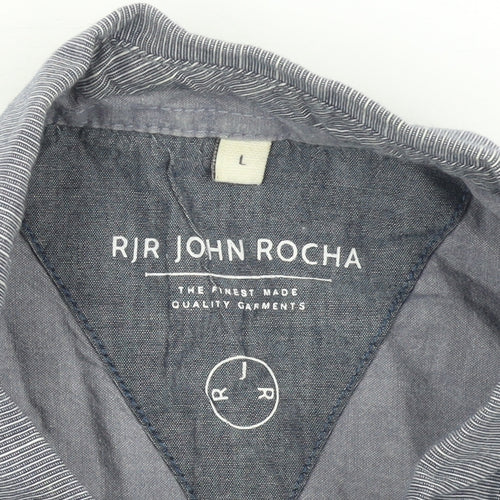 RJR John Rocha Men's Blue Cotton Short Sleeve Button-Up Shirt L