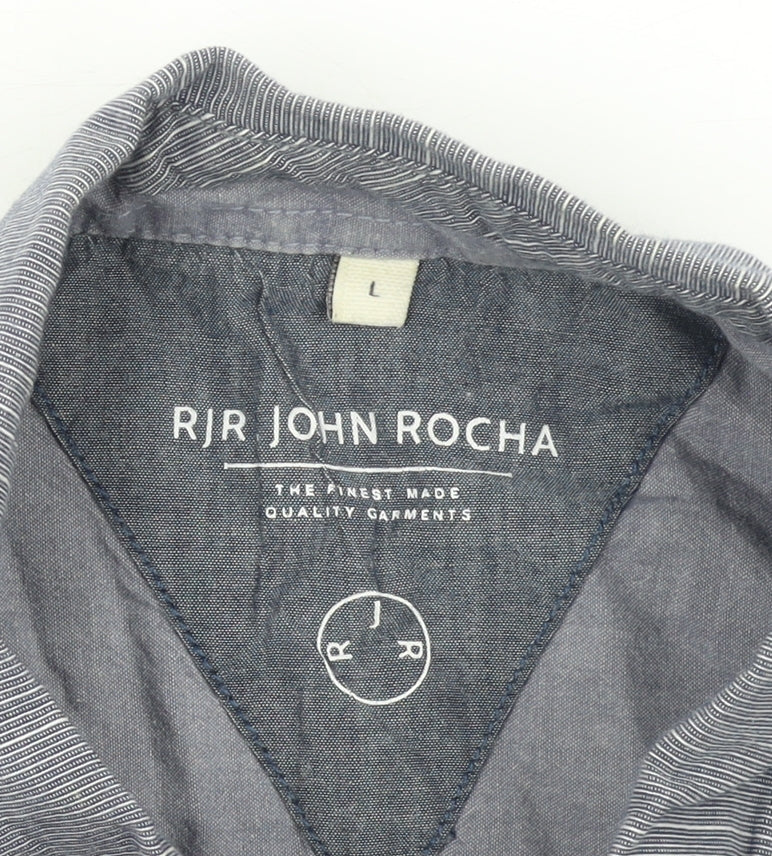 RJR John Rocha Men's Blue Cotton Short Sleeve Button-Up Shirt L