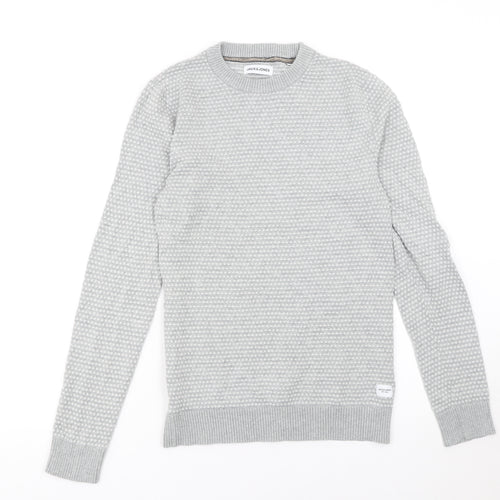 Jack & Jones Men's Grey Cotton Knit Jumper Size S Crew Neck