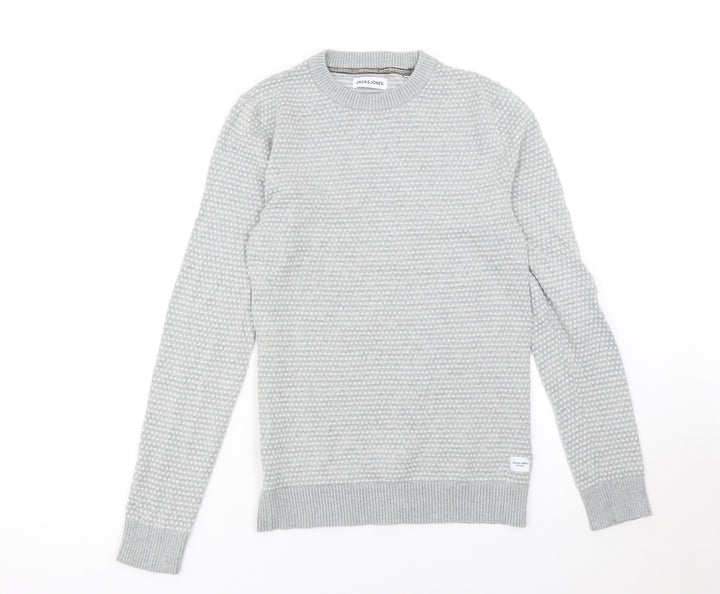 Jack & Jones Men's Grey Cotton Knit Jumper Size S Crew Neck