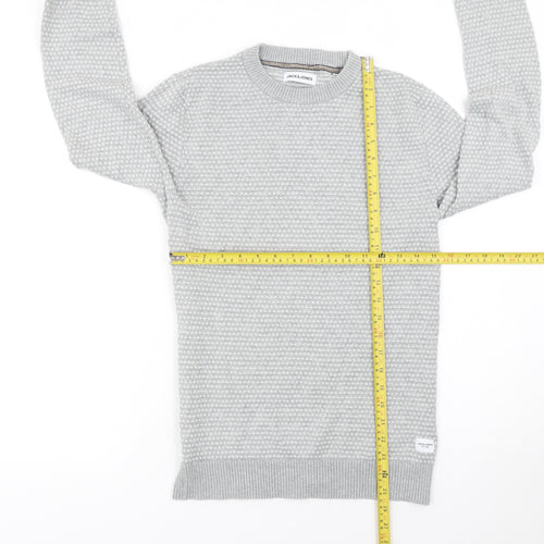 Jack & Jones Men's Grey Cotton Knit Jumper Size S Crew Neck
