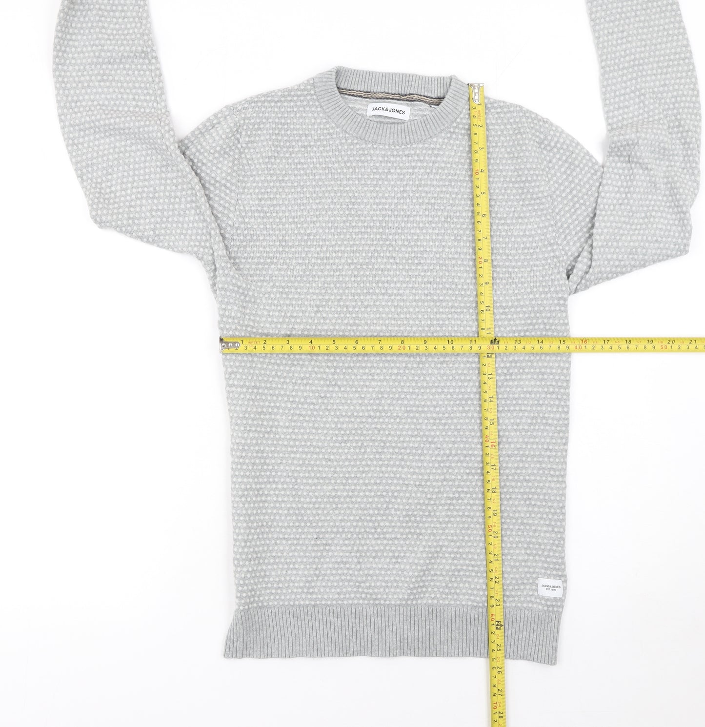 Jack & Jones Men's Grey Cotton Knit Jumper Size S Crew Neck