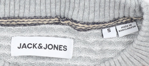 Jack & Jones Men's Grey Cotton Knit Jumper Size S Crew Neck