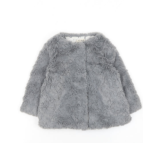 Next Baby Girls Grey Faux Fur Coat 12-18 Months Lined Winter Jacket