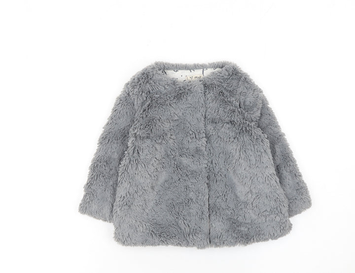 Next Baby Girls Grey Faux Fur Coat 12-18 Months Lined Winter Jacket