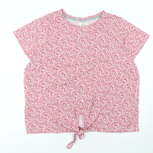 Julipa Womens Pink Floral Cotton Tie Front Cropped T-Shirt Size 20