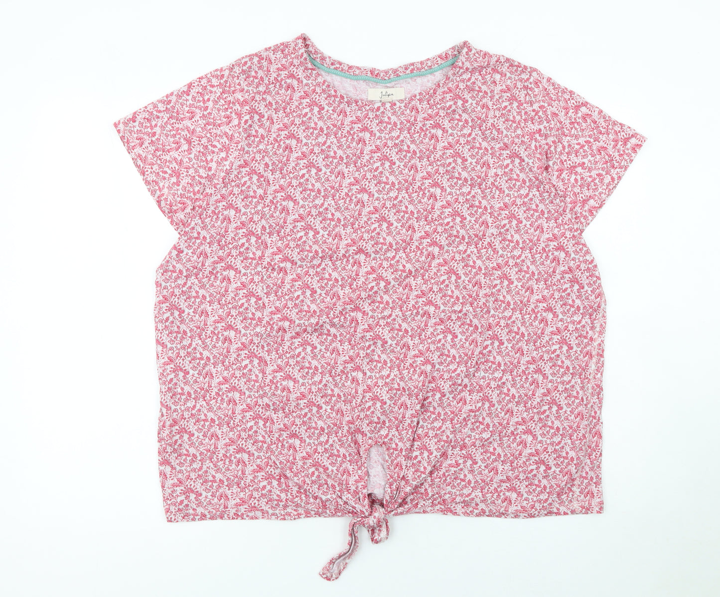 Julipa Womens Pink Floral Cotton Tie Front Cropped T-Shirt Size 20