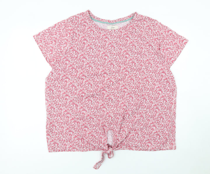 Julipa Womens Pink Floral Cotton Tie Front Cropped T-Shirt Size 20