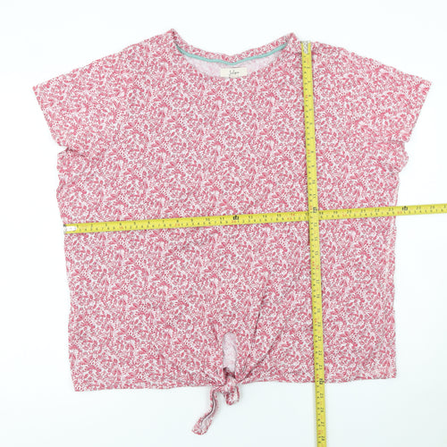 Julipa Womens Pink Floral Cotton Tie Front Cropped T-Shirt Size 20