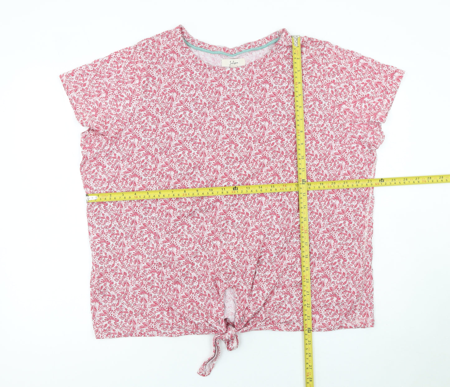 Julipa Womens Pink Floral Cotton Tie Front Cropped T-Shirt Size 20
