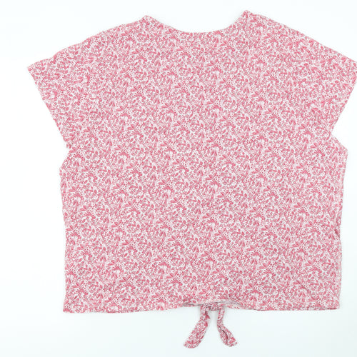 Julipa Womens Pink Floral Cotton Tie Front Cropped T-Shirt Size 20