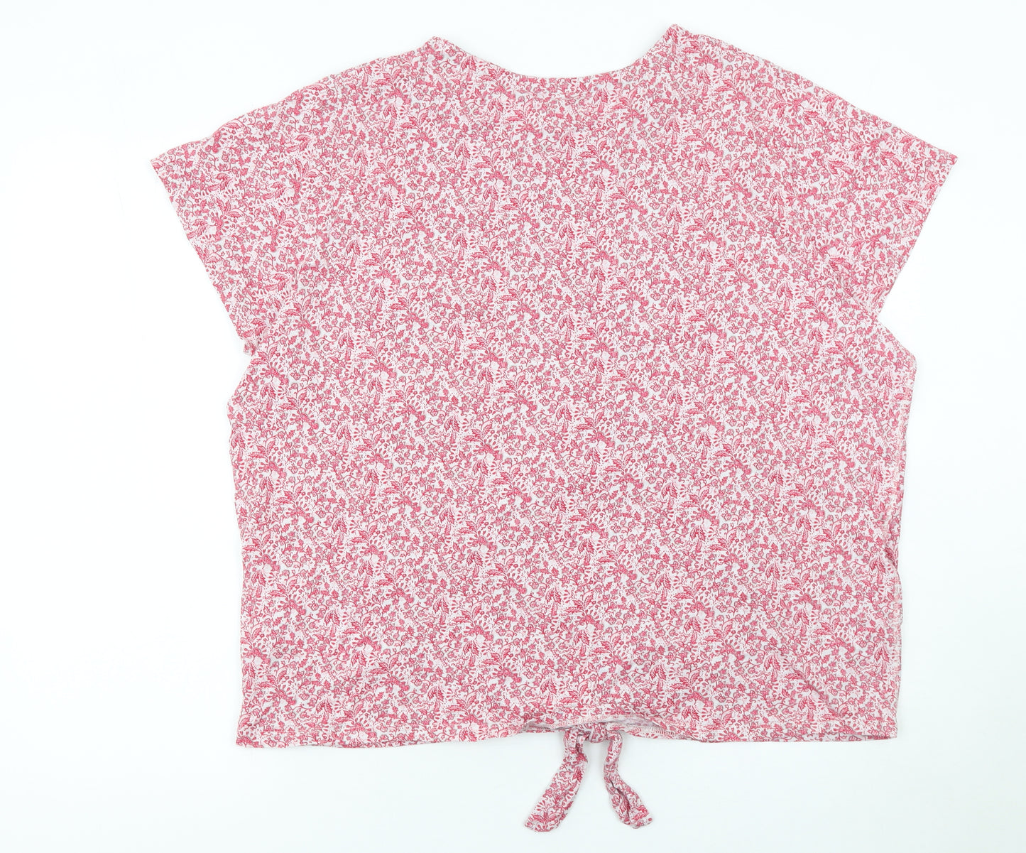 Julipa Womens Pink Floral Cotton Tie Front Cropped T-Shirt Size 20