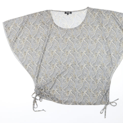 Stella Morgan Womens Grey Paisley Tunic Blouse Size 12 Short Sleeve