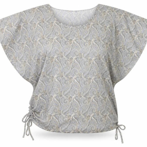 Stella Morgan Womens Grey Paisley Tunic Blouse Size 12 Short Sleeve