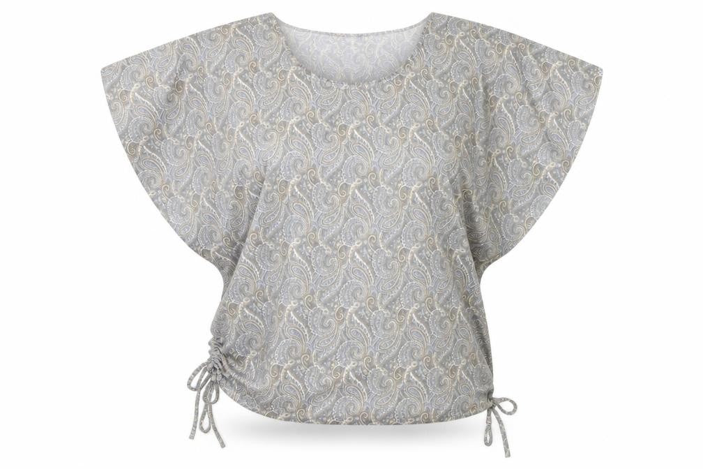 Stella Morgan Womens Grey Paisley Tunic Blouse Size 12 Short Sleeve