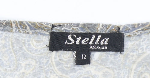 Stella Morgan Womens Grey Paisley Tunic Blouse Size 12 Short Sleeve