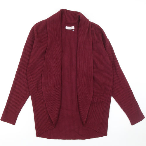 Marks and Spencer Women Red Size 12 Long Sleeve Ribbed Knit Open Cardigan