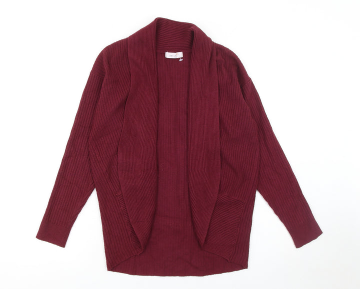 Marks and Spencer Women Red Size 12 Long Sleeve Ribbed Knit Open Cardigan