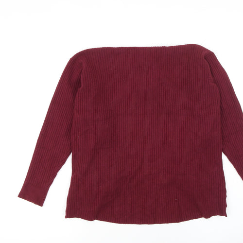 Marks and Spencer Women Red Size 12 Long Sleeve Ribbed Knit Open Cardigan