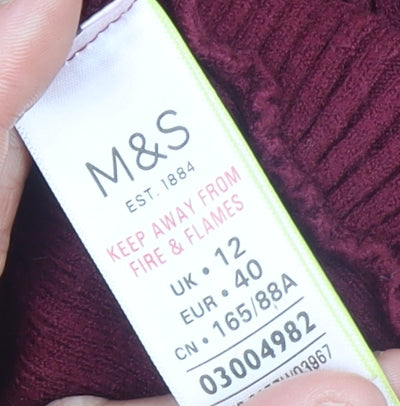 Marks and Spencer Women Red Size 12 Long Sleeve Ribbed Knit Open Cardigan