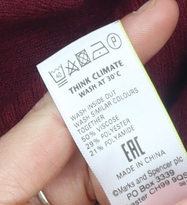 Marks and Spencer Women Red Size 12 Long Sleeve Ribbed Knit Open Cardigan