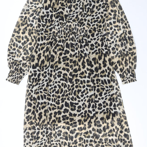 French Connection Women's Beige Leopard Print Midi Dress Size 12