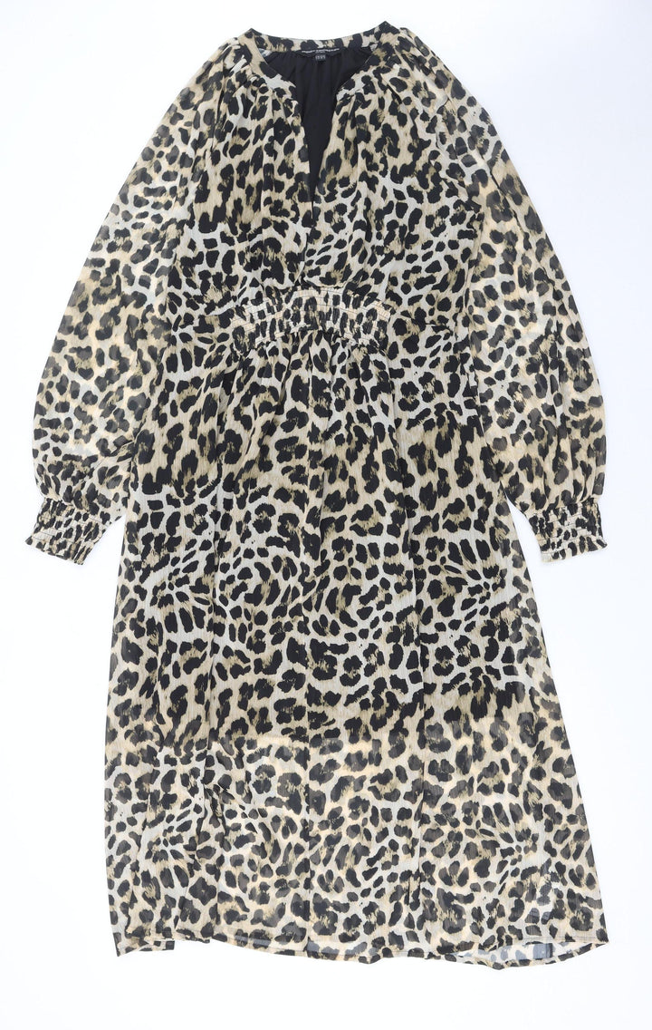 French Connection Women's Beige Leopard Print Midi Dress Size 12