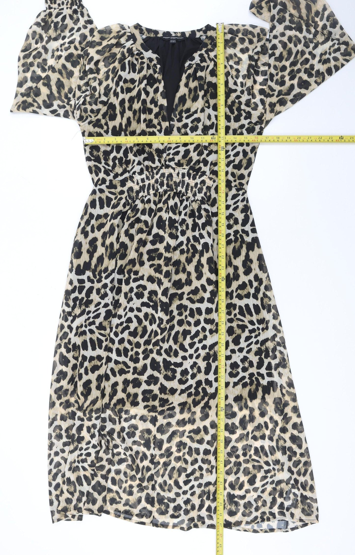 French Connection Women's Beige Leopard Print Midi Dress Size 12