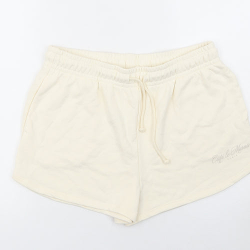 Dunnes Women’s Ivory Sweat Shorts Size L Casual Drawstring Light Cotton Blend