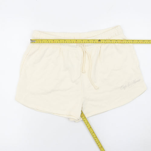 Dunnes Women’s Ivory Sweat Shorts Size L Casual Drawstring Light Cotton Blend