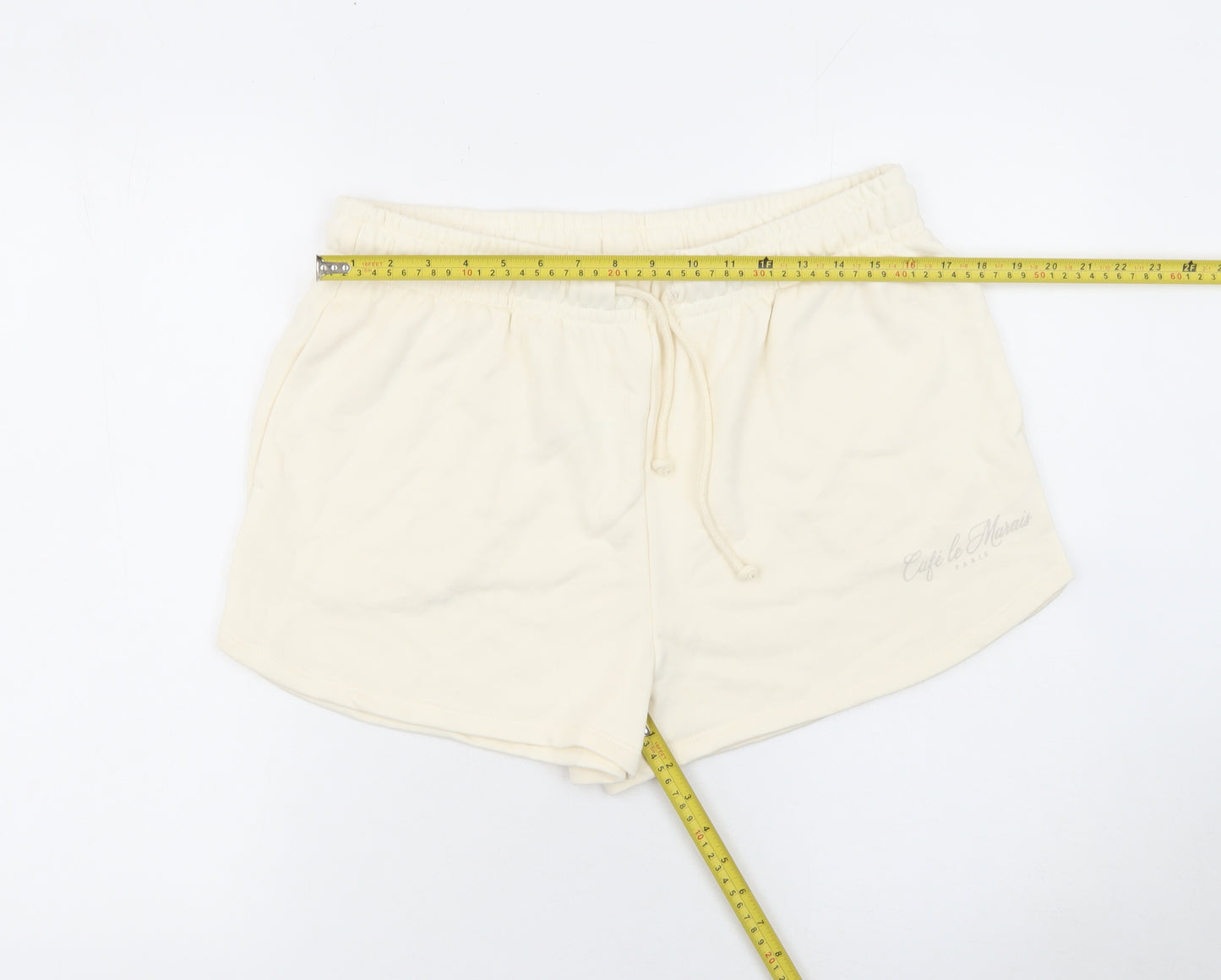 Dunnes Women’s Ivory Sweat Shorts Size L Casual Drawstring Light Cotton Blend