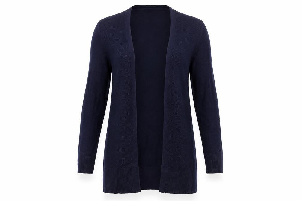 Front view of Gap Women Blue Cotton Long Sleeve Open Front Cardigan, size S
