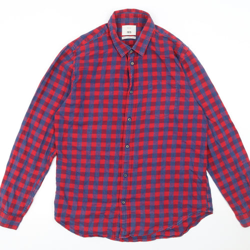 1975 Men’s Red Check Flannel Button-Up Shirt XL