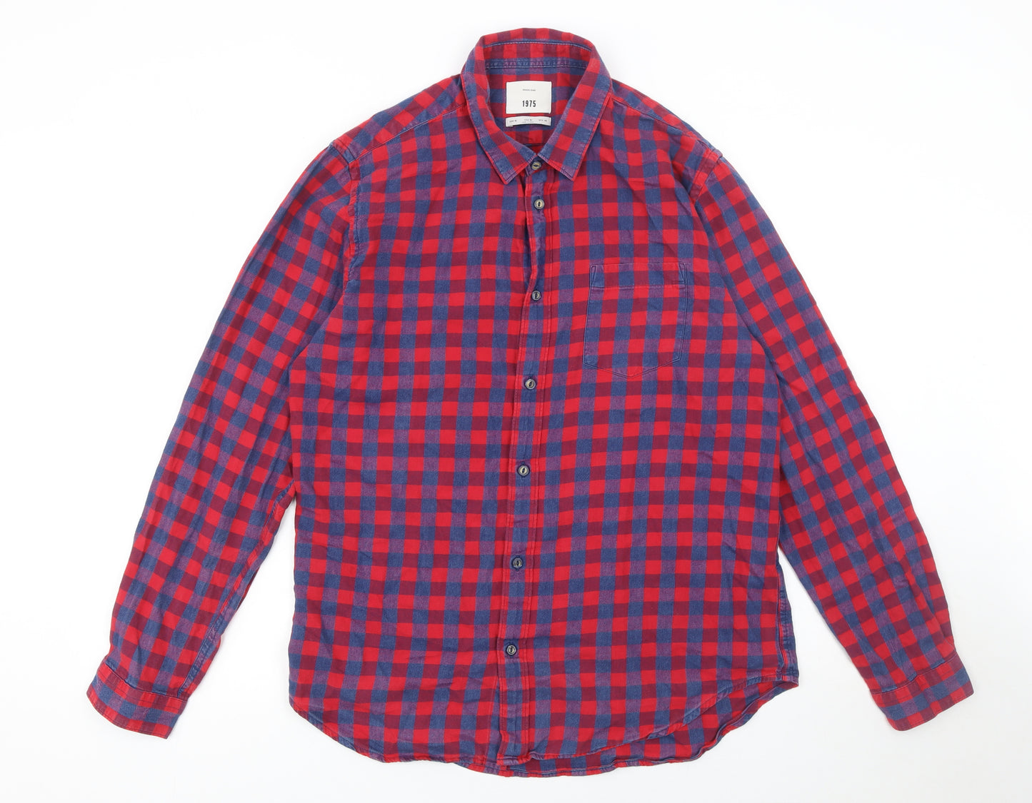 1975 Men’s Red Check Flannel Button-Up Shirt XL
