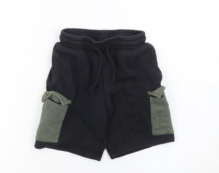 Next Boys Black Cargo Jersey Shorts 7 Years Elastic Waist Pockets