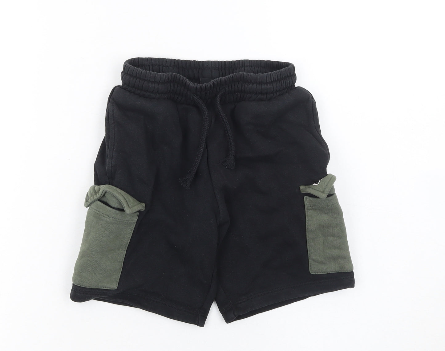 Next Boys Black Cargo Jersey Shorts 7 Years Elastic Waist Pockets