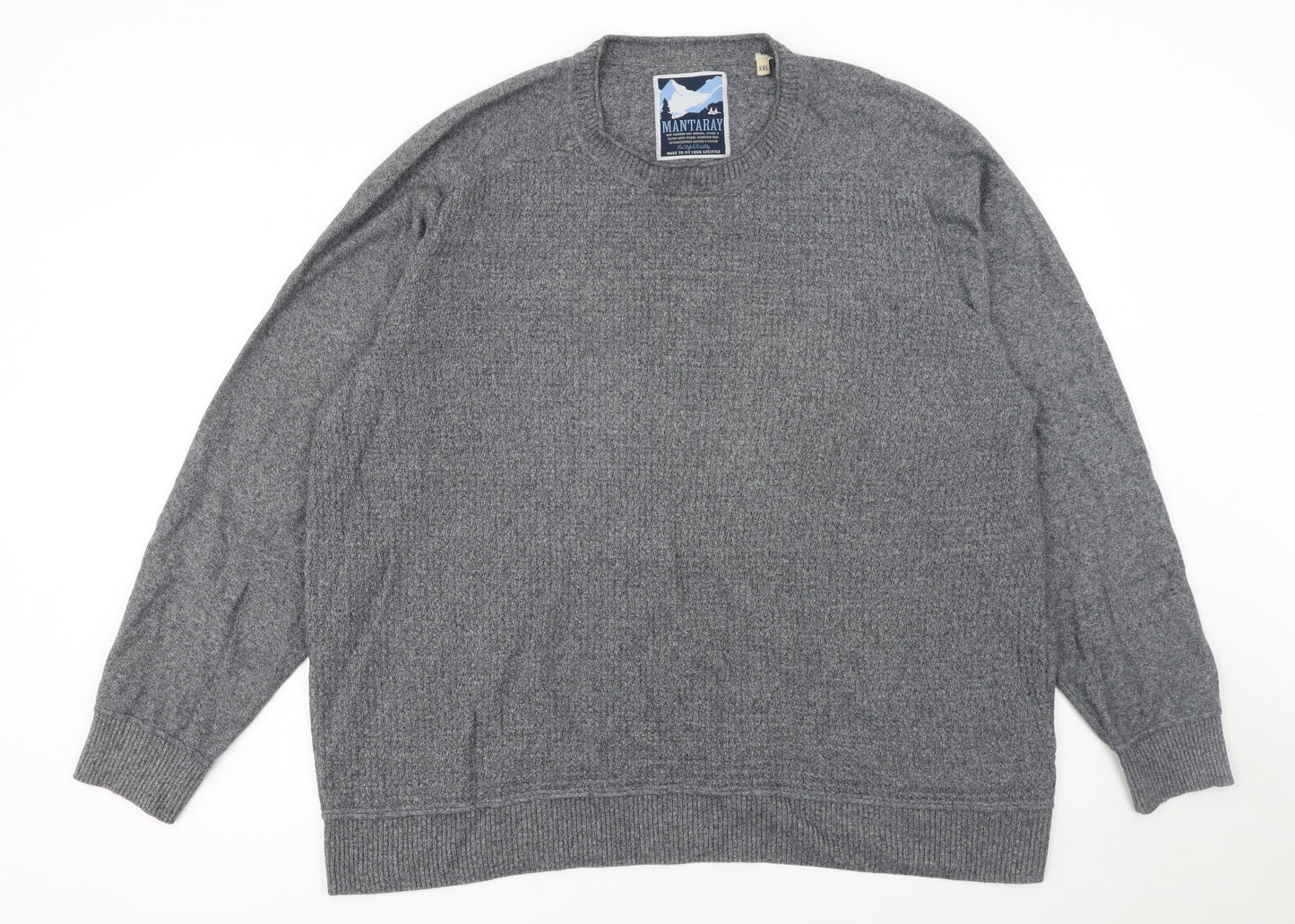 Mantaray Mens Grey 2XL Cotton Crew Neck Waffle Knit Jumper