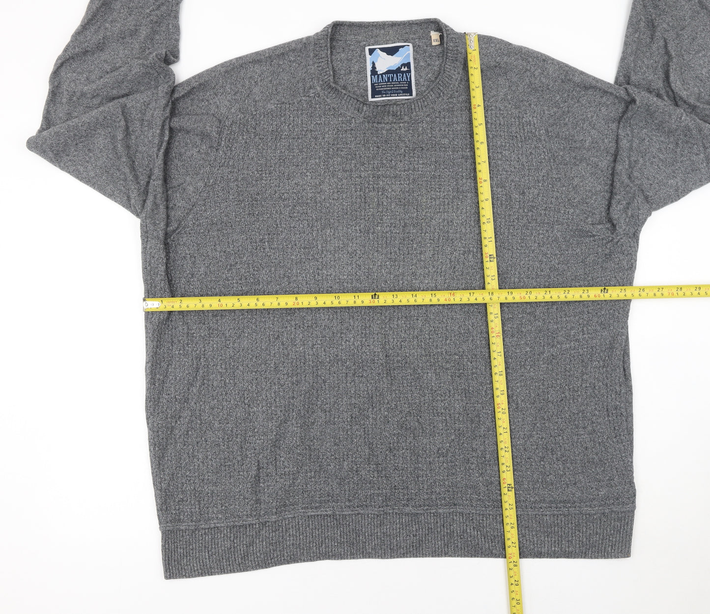 Mantaray Mens Grey 2XL Cotton Crew Neck Waffle Knit Jumper
