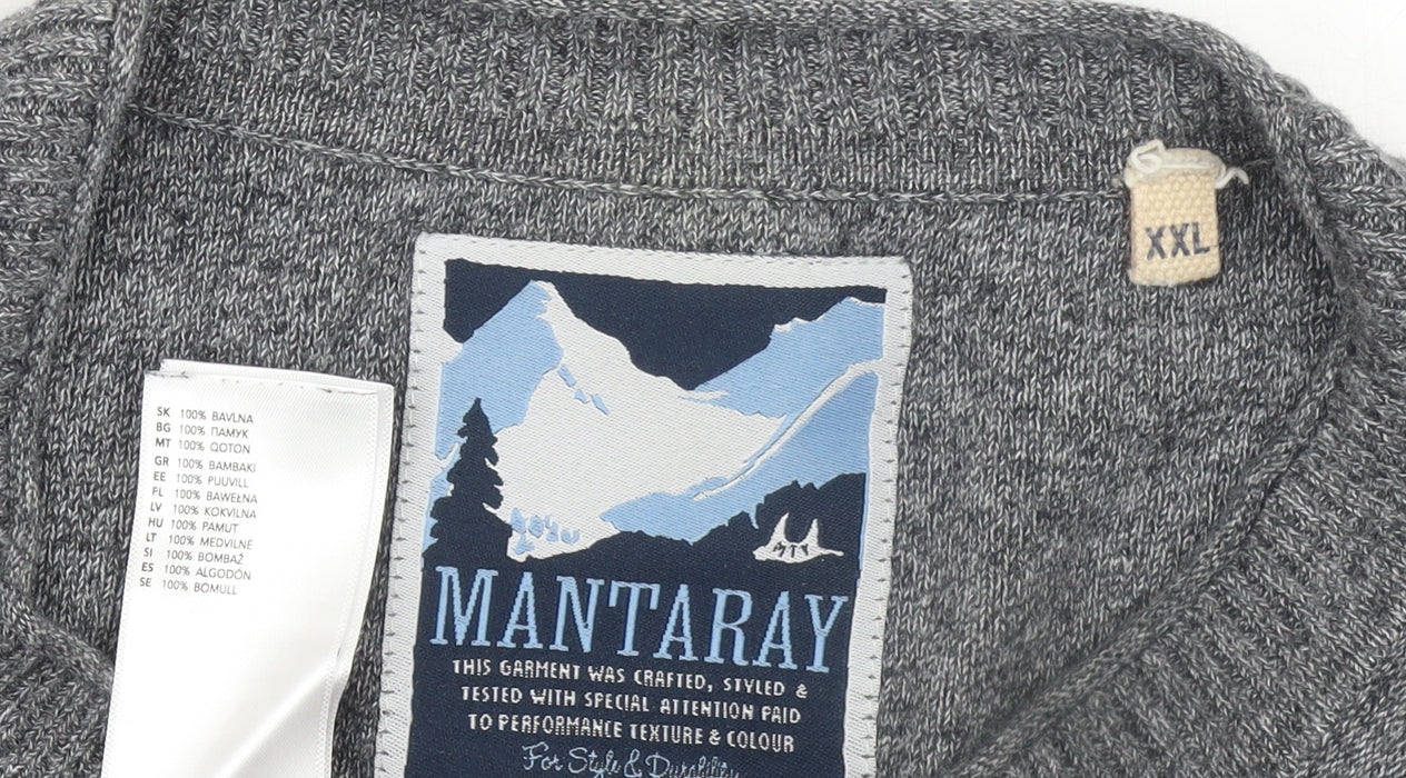 Mantaray Mens Grey 2XL Cotton Crew Neck Waffle Knit Jumper