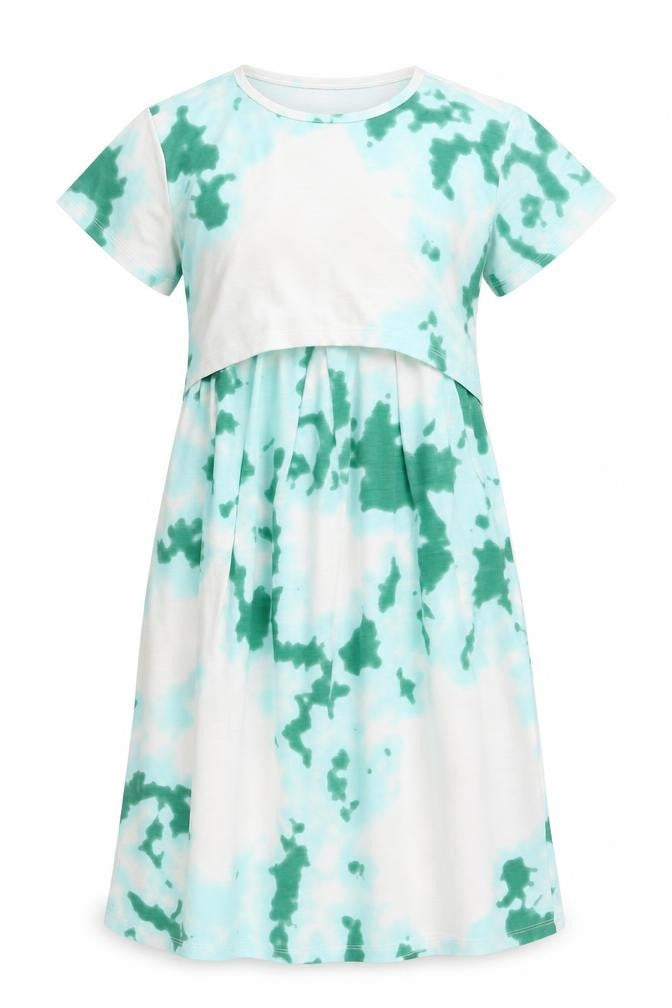 True Shape Women Green Tie Dye Jersey A-Line Dress Size L