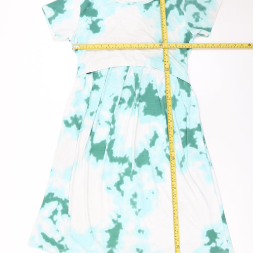 True Shape Women Green Tie Dye Jersey A-Line Dress Size L