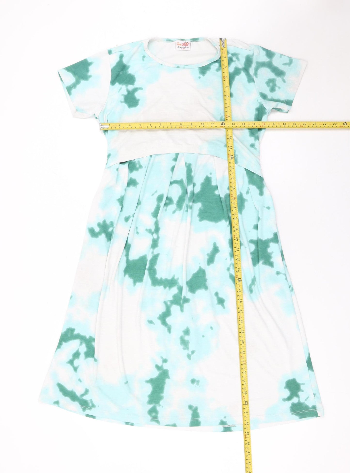 True Shape Women Green Tie Dye Jersey A-Line Dress Size L