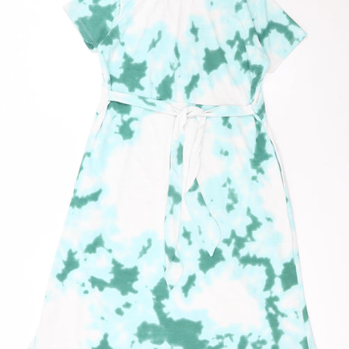 True Shape Women Green Tie Dye Jersey A-Line Dress Size L