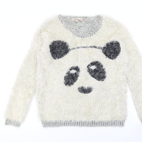 Inspire Collection Women’s Ivory Panda Fuzzy Knit Jumper L/XL Pullover