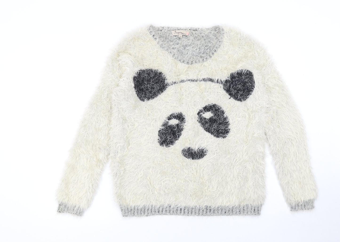 Inspire Collection Women’s Ivory Panda Fuzzy Knit Jumper L/XL Pullover
