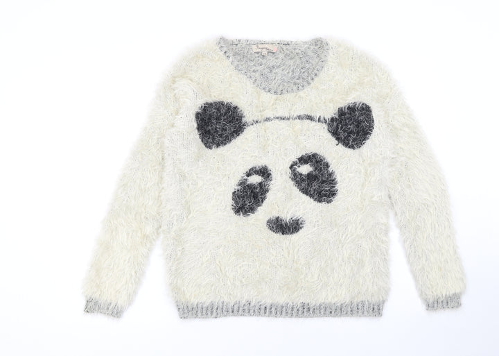 Inspire Collection Women’s Ivory Panda Fuzzy Knit Jumper L/XL Pullover