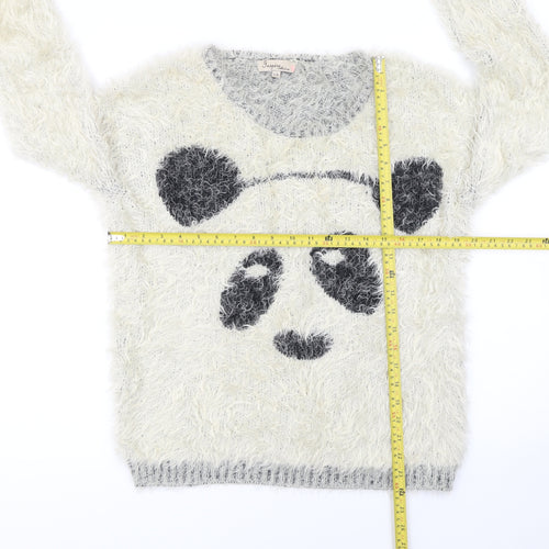 Inspire Collection Women’s Ivory Panda Fuzzy Knit Jumper L/XL Pullover