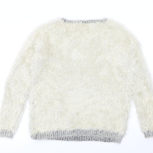 Inspire Collection Women’s Ivory Panda Fuzzy Knit Jumper L/XL Pullover