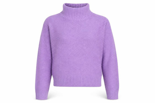 Front view of Destination girls’ purple roll neck acrylic knit jumper 15 years